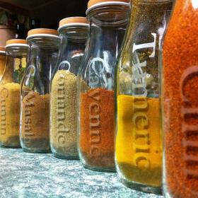 Repurposed Etched Glass Spice Jars...